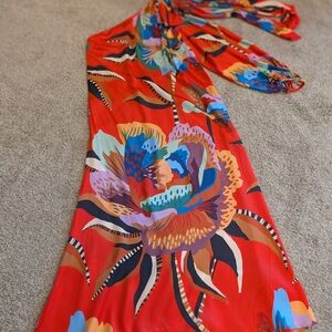FARM Rio Red Floral Maxi Dress with Multicolor Print